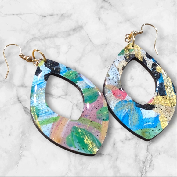 Hand Crafted Jewelry - Hand Crafted Handmade Earrings Multicolor Casual Everyday Wood Boho E012